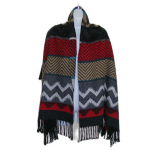 BLANKET SCARF, 25.5 x 64.5, Stripes, Fringe, Red/Tan patterned
